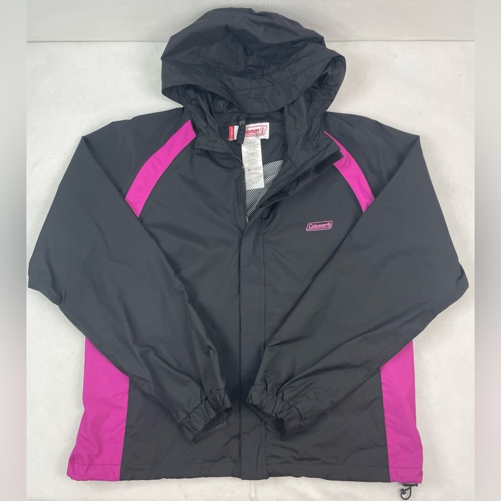 Womens Coleman Size L / XL Black & Pink Outdoor Hooded Windbreaker Jacket